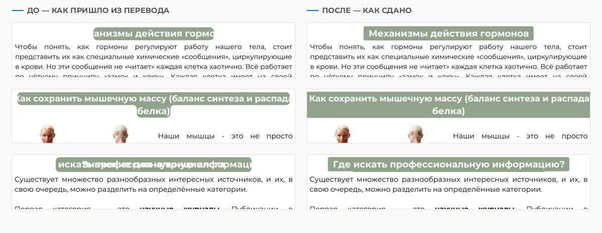 Сторінка до і після виправлення верстки: рядки більше не налізають один на одного